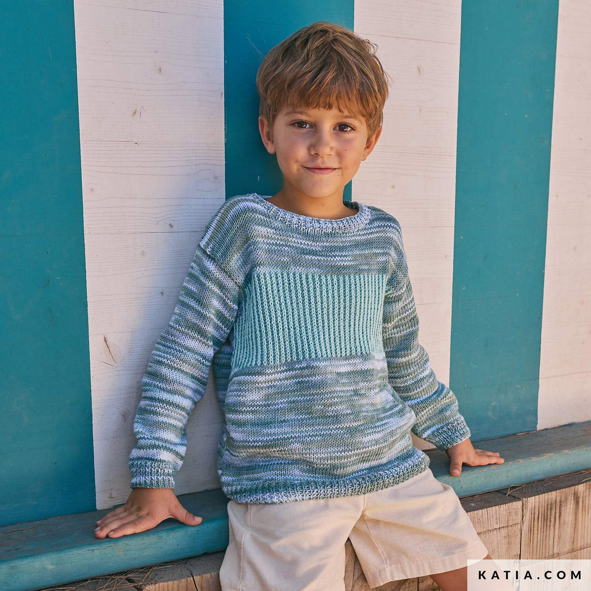 Katia Panama 066 Parelachtig licht grijs - Patroon breien haken kinderen trui lente zomer katia — gemaakt met Katia Panama (3)