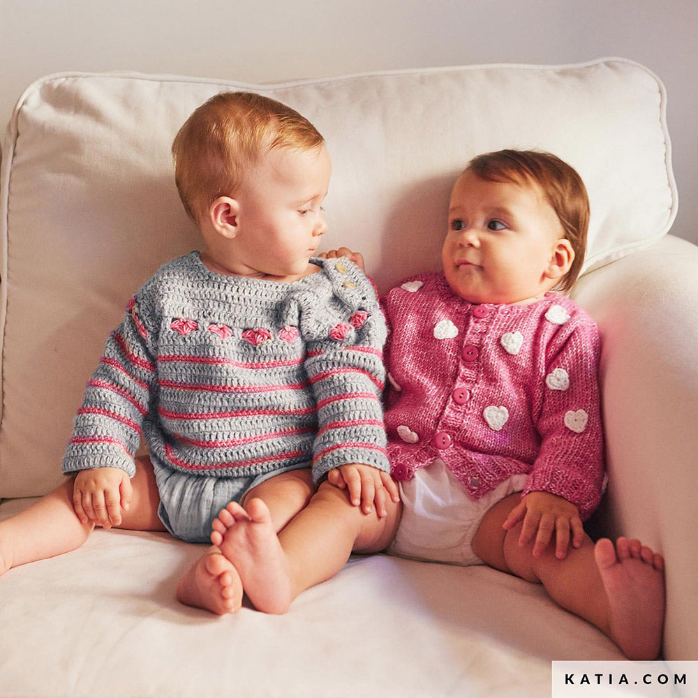 Katia Puro Cotone 54 Zwart - Patroon breien haken baby trui lente zomer katia — gemaakt met Katia Puro Cotone