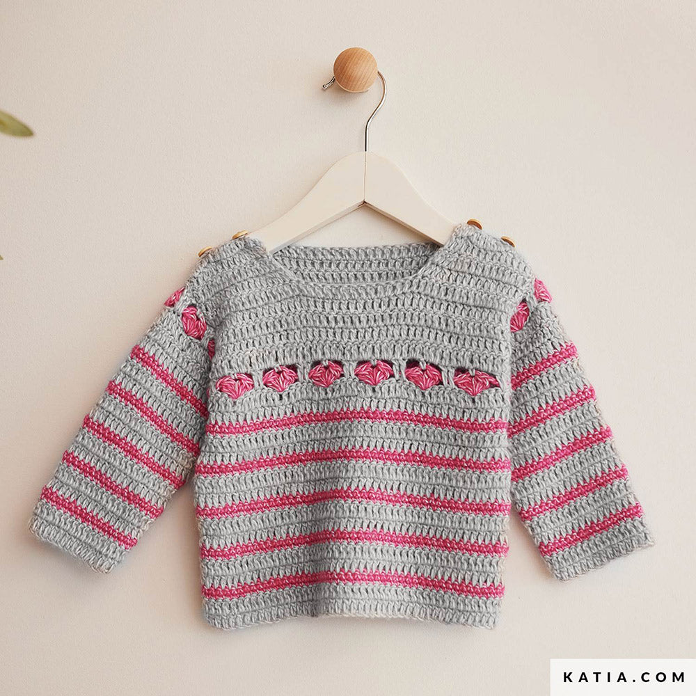 Katia Puro Cotone 61 Koningsblauw - Patroon breien haken baby trui lente zomer katia — gemaakt met Katia Puro Cotone (3)