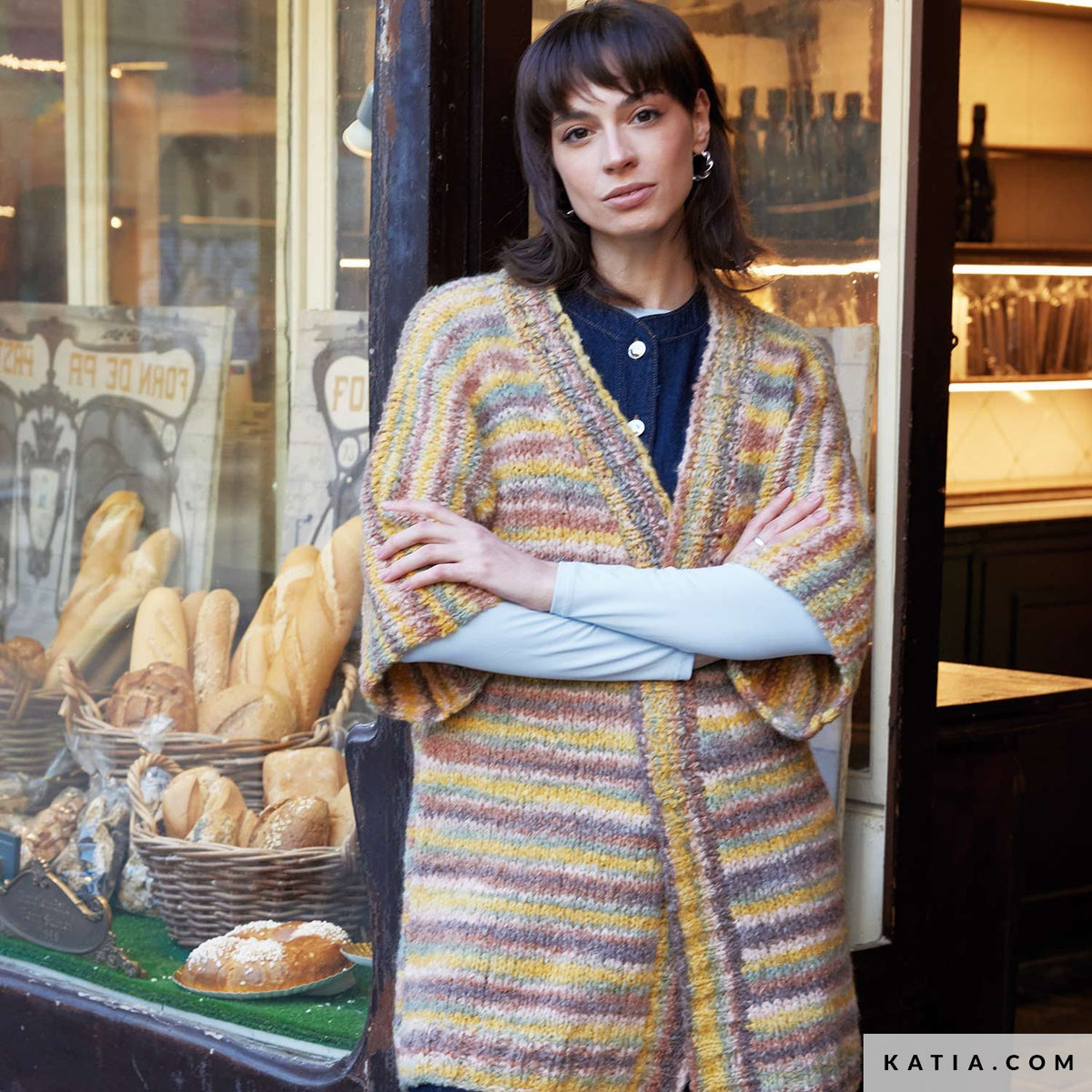 Katia Shibuya 100 Bruin-Mint-Oker - Patroon breien haken dames jas herfst winter katia — gemaakt met Katia Shibuya