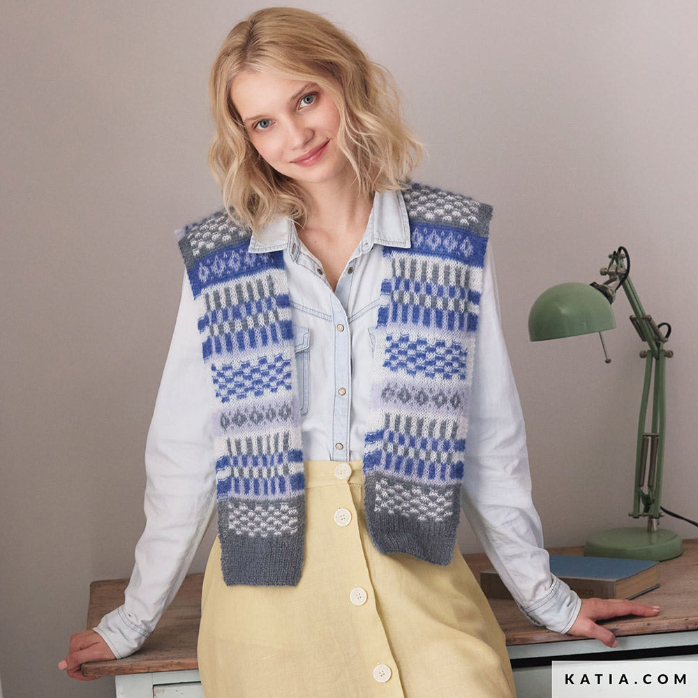 Patroon breien haken dames vest herfst winter katia — gemaakt met Katia Silky Mohair (10)