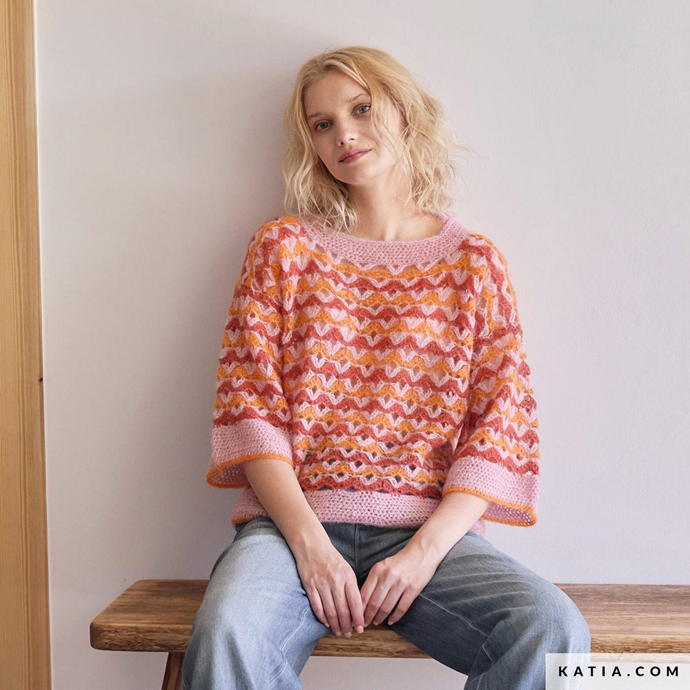 Patroon breien haken dames trui herfst winter katia — gemaakt met Katia Silky Mohair (6)