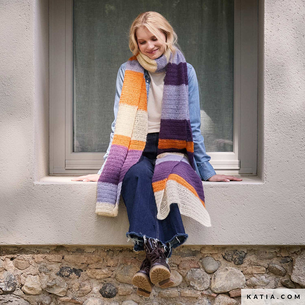 Katia Silky Mohair 104 Licht grijs - Patroon breien haken dames sjaal herfst winter katia — gemaakt met Katia Silky Mohair (4)