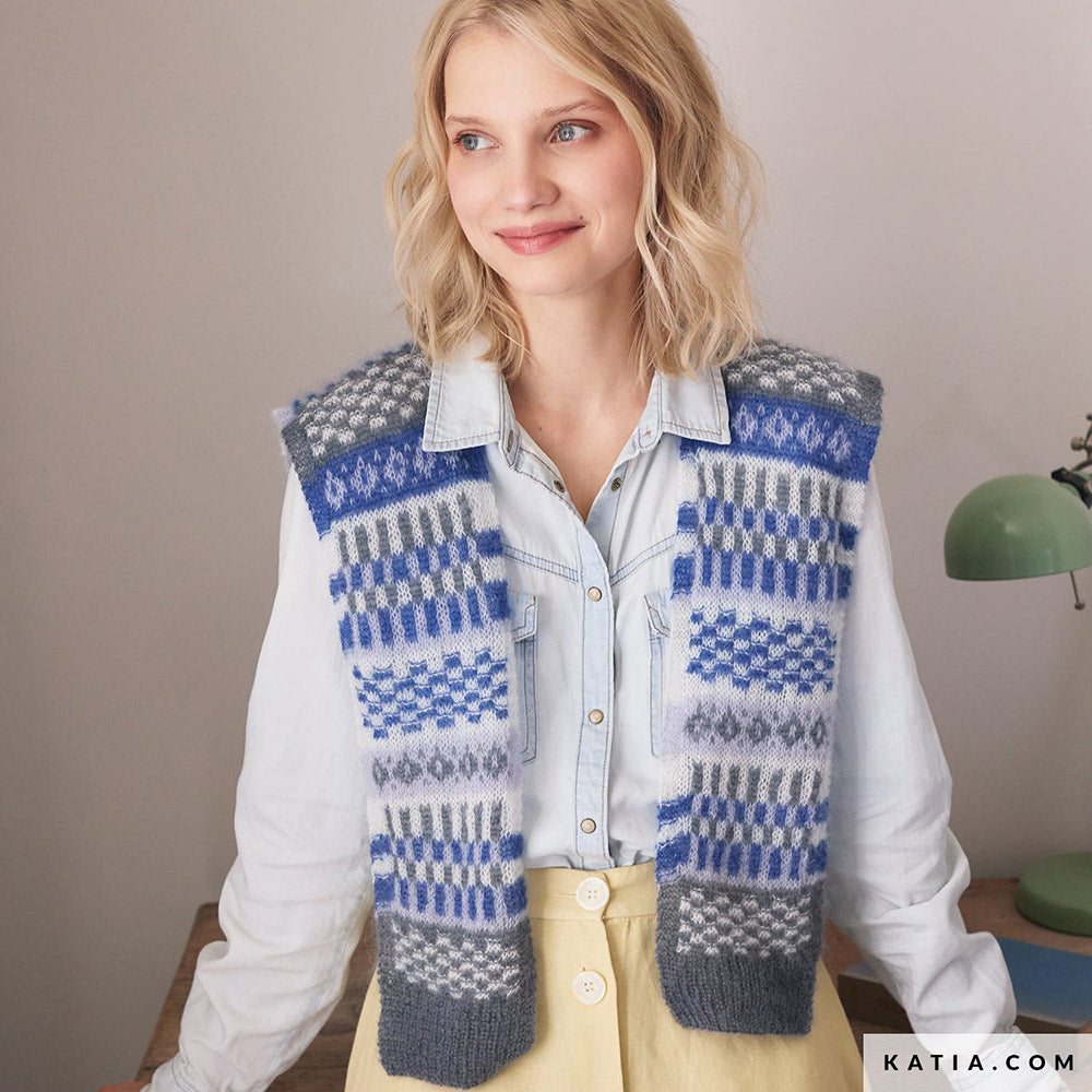 Katia Silky Mohair 104 Licht grijs - Patroon breien haken dames vest herfst winter katia — gemaakt met Katia Silky Mohair (3)