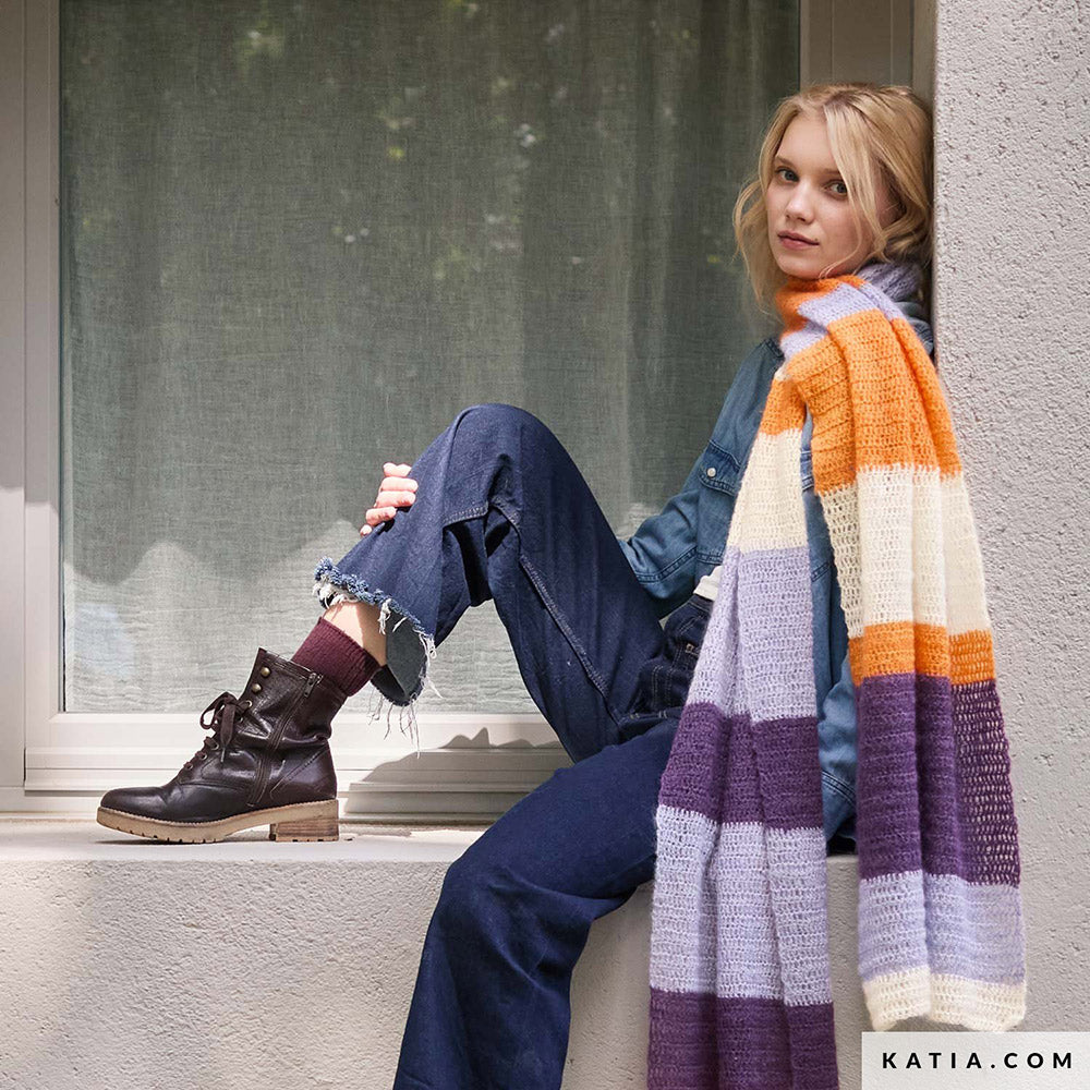 Katia Silky Mohair 104 Licht grijs - Patroon breien haken dames sjaal herfst winter katia — gemaakt met Katia Silky Mohair (3)