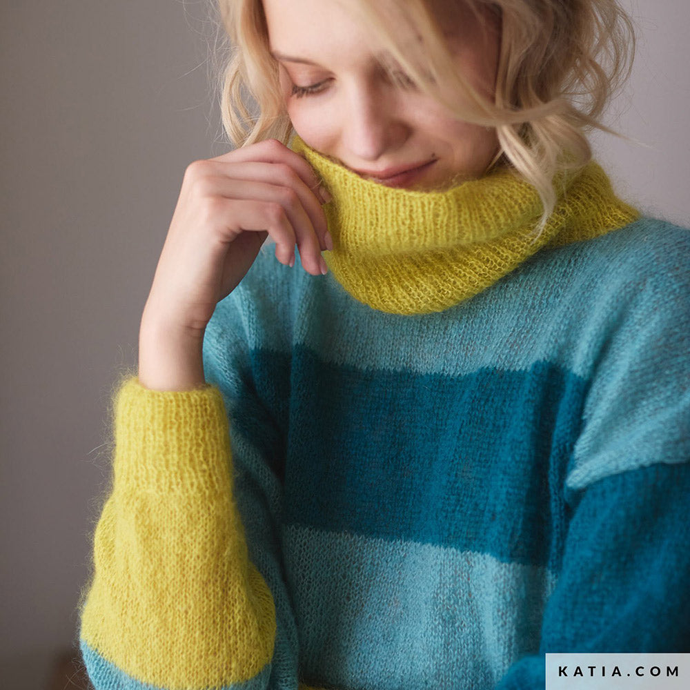 Katia Silky Mohair 104 Licht grijs - Patroon breien haken dames trui herfst winter katia — gemaakt met Katia Silky Mohair (28)
