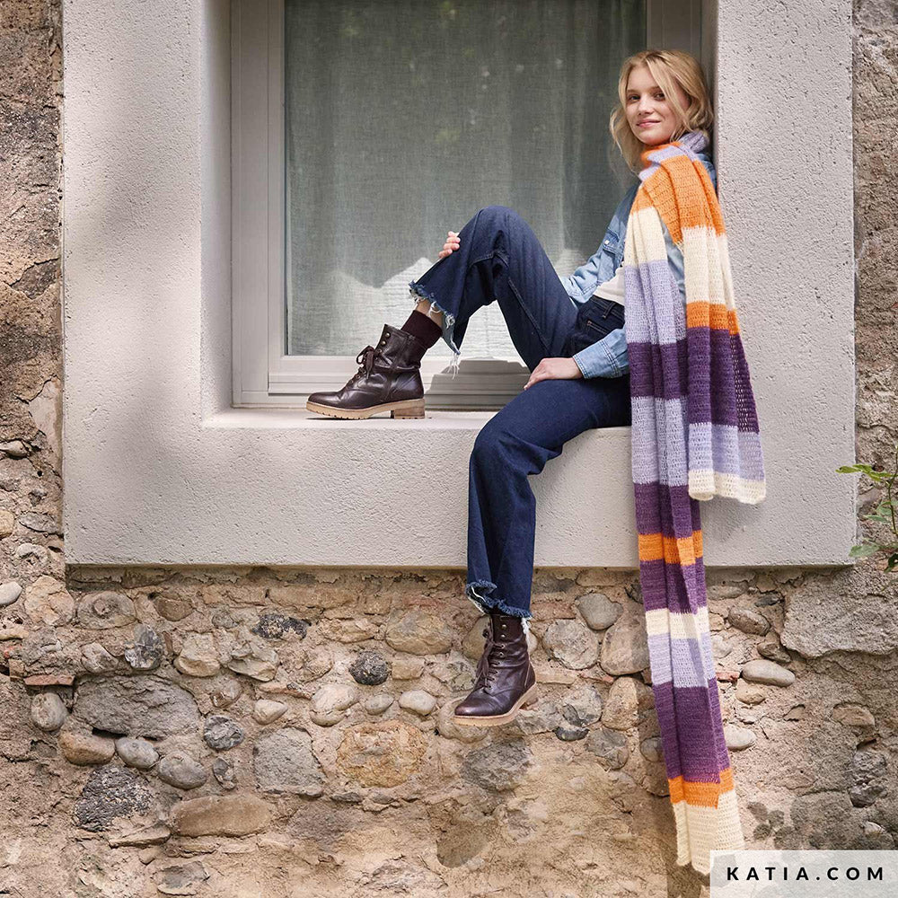 Katia Silky Mohair 104 Licht grijs - Patroon breien haken dames sjaal herfst winter katia — gemaakt met Katia Silky Mohair (2)
