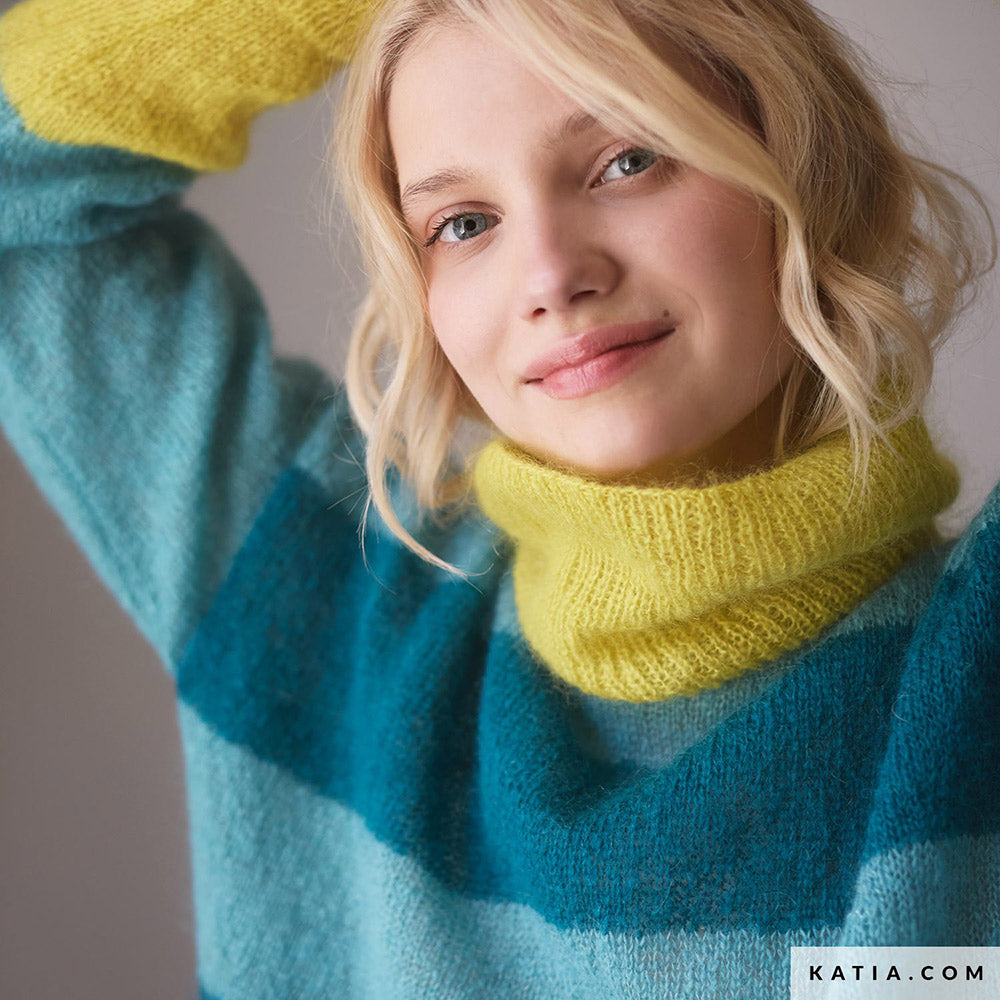 Katia Silky Mohair 104 Licht grijs - Patroon breien haken dames trui herfst winter katia — gemaakt met Katia Silky Mohair (27)