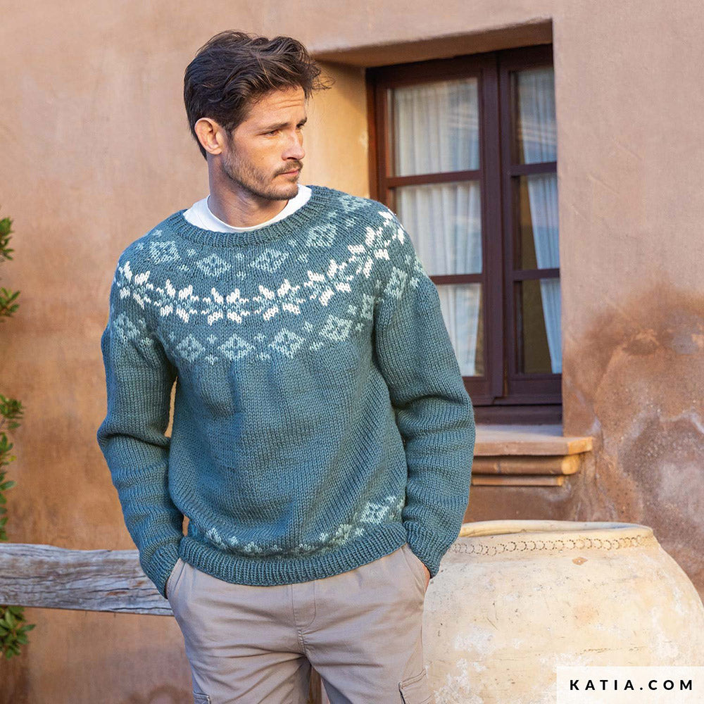 Katia Super Merino 006 Ree bruin - Patroon breien haken heren trui herfst winter katia — gemaakt met Katia Super Merino (6)