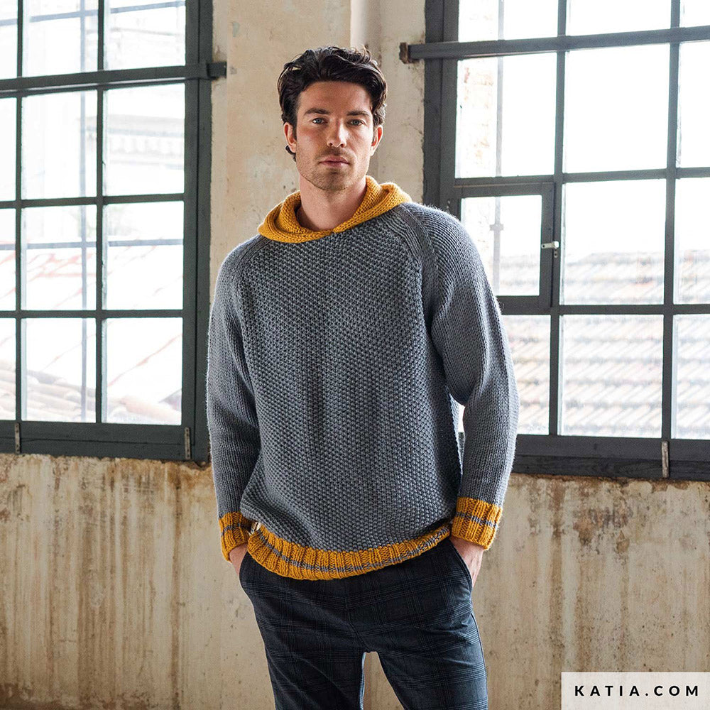 Katia Super Merino 006 Ree bruin - Patroon breien haken heren trui herfst winter katia — gemaakt met Katia Super Merino