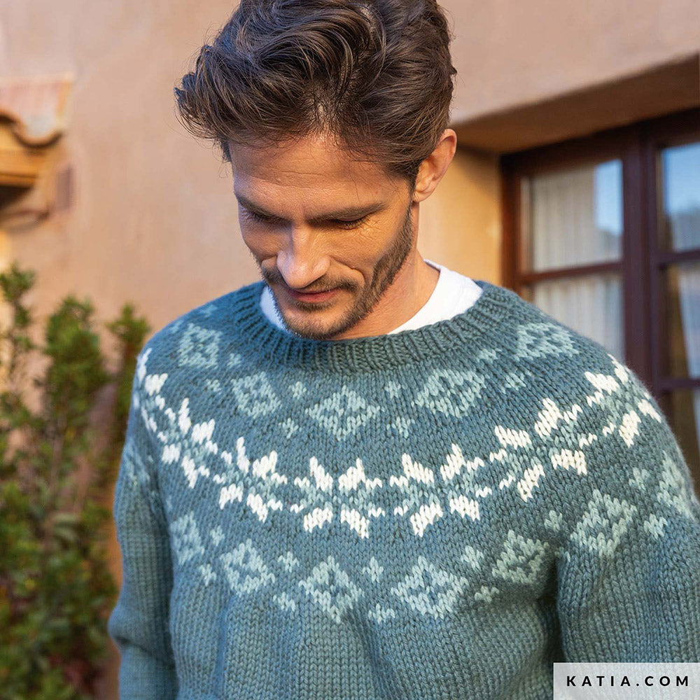 Katia Super Merino 32 Ocre - Patroon breien haken heren trui herfst winter katia — gemaakt met Katia Super Merino (5)