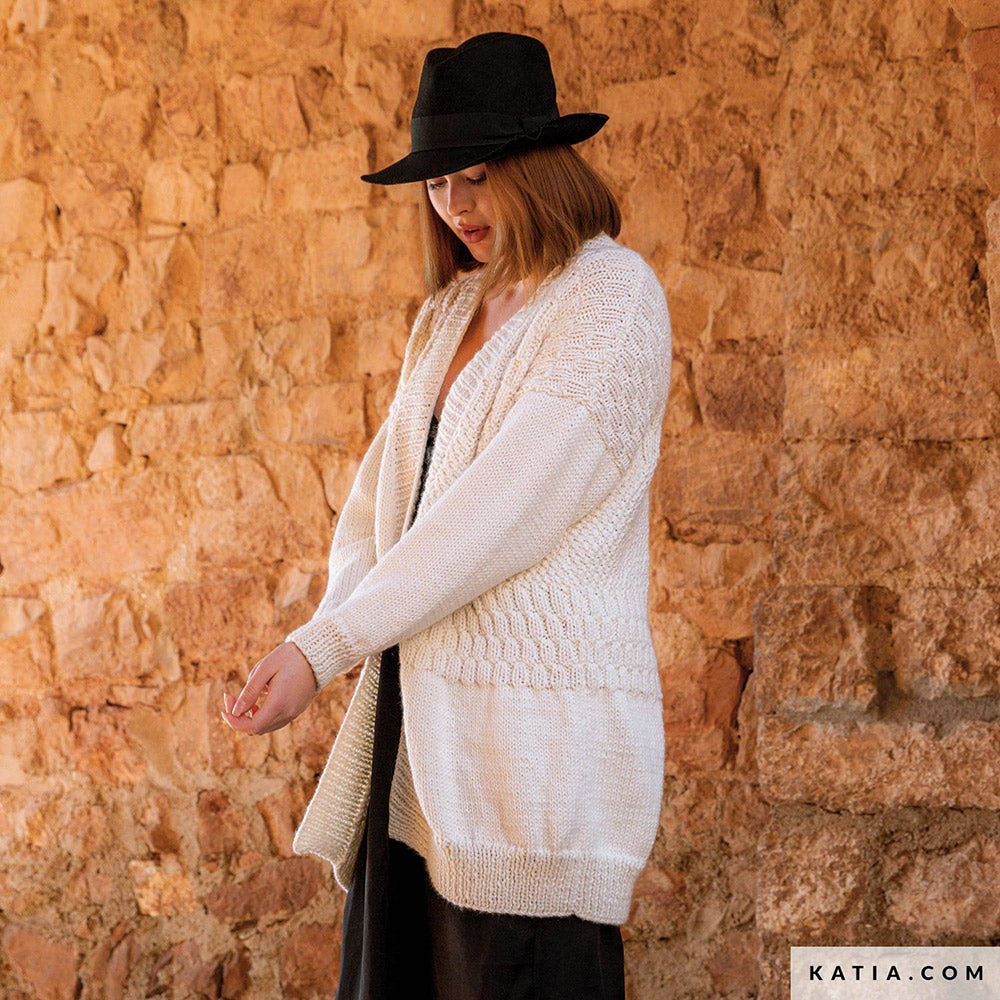 Katia Super Merino 041 Bruin - Patroon breien haken dames jas herfst winter katia — gemaakt met Katia Super Merino