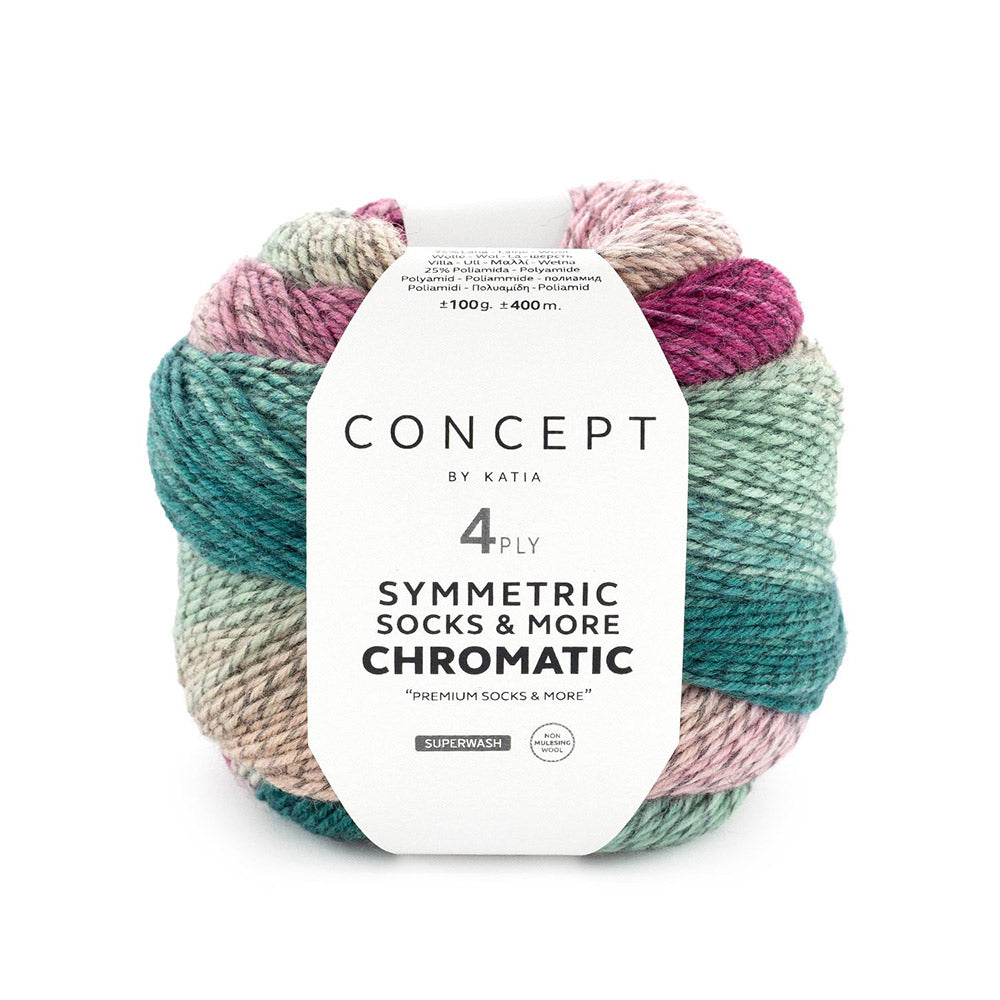 Katia Symmetric Socks & More - Chromatic 204 Olieverf-Beige-Kauwgom roze