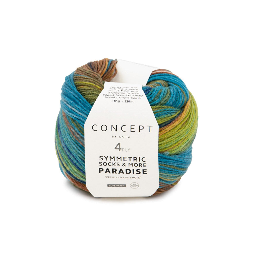 Katia Symmetric Socks & More - Paradise 043 Oker-Groen-Blauw