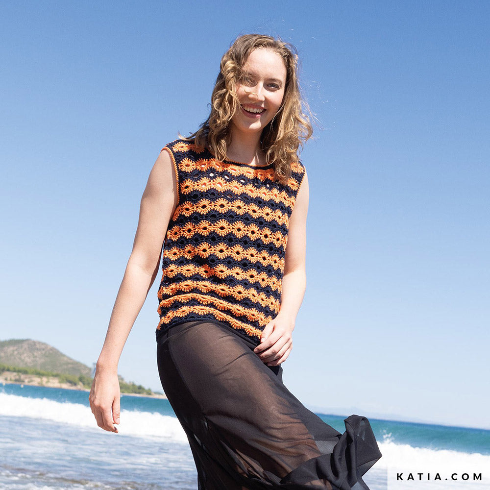 Katia Tencel-Cotton 001 Wit - Patroon breien haken dames topje lente zomer katia — gemaakt met Katia Tencel-Cotton (6)