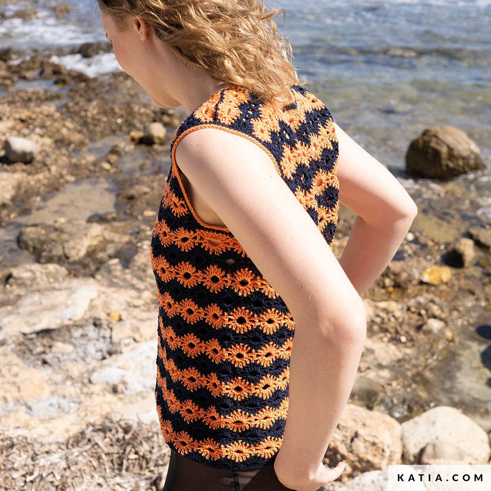 Katia Tencel-Cotton 001 Wit - Patroon breien haken dames topje lente zomer katia — gemaakt met Katia Tencel-Cotton