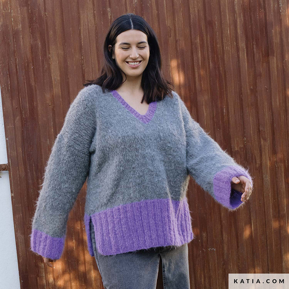 Katia WOW - Fluffy 082 Donker grijs - Patroon breien haken dames trui herfst winter katia — gemaakt met Katia WOW - Fluffy (6)