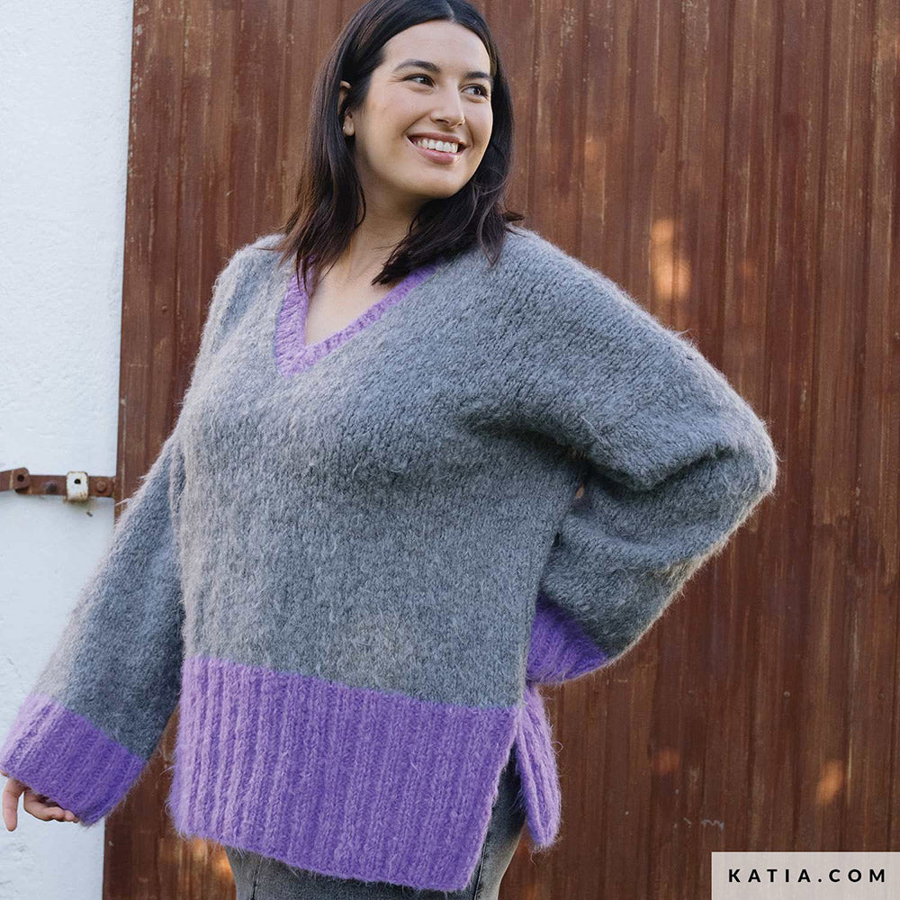 Katia WOW - Fluffy 082 Donker grijs - Patroon breien haken dames trui herfst winter katia — gemaakt met Katia WOW - Fluffy (5)