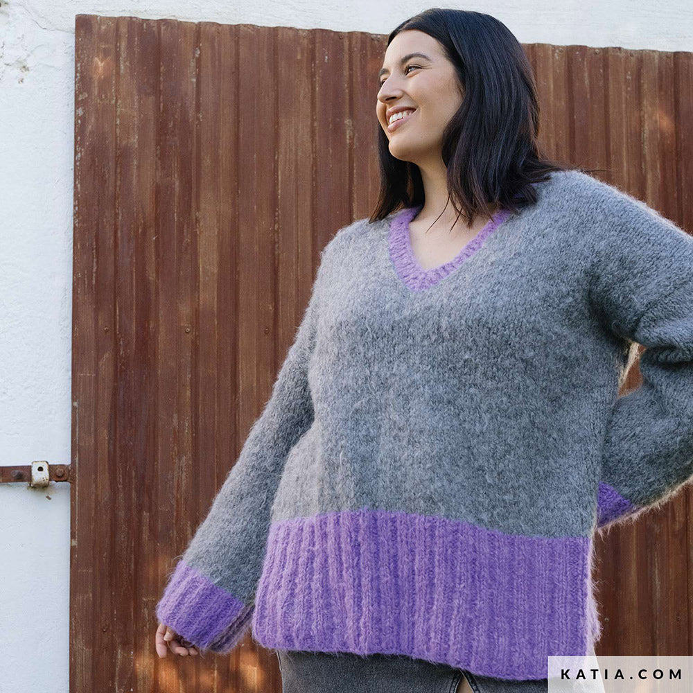 Katia WOW - Fluffy 082 Donker grijs - Patroon breien haken dames trui herfst winter katia — gemaakt met Katia WOW - Fluffy (3)