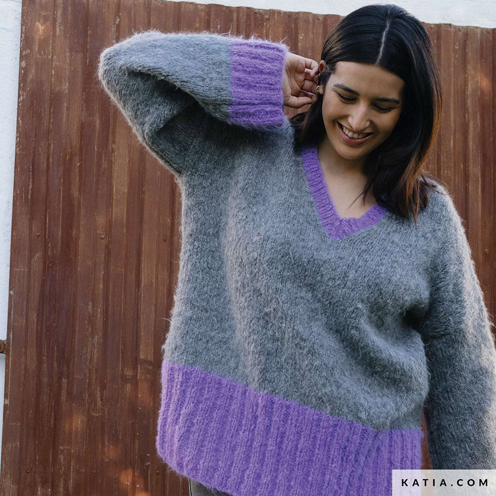 Katia WOW - Fluffy 082 Donker grijs - Patroon breien haken dames trui herfst winter katia — gemaakt met Katia WOW - Fluffy (4)