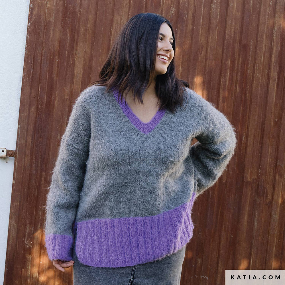 Katia WOW - Fluffy 082 Donker grijs - Patroon breien haken dames trui herfst winter katia — gemaakt met Katia WOW - Fluffy (2)