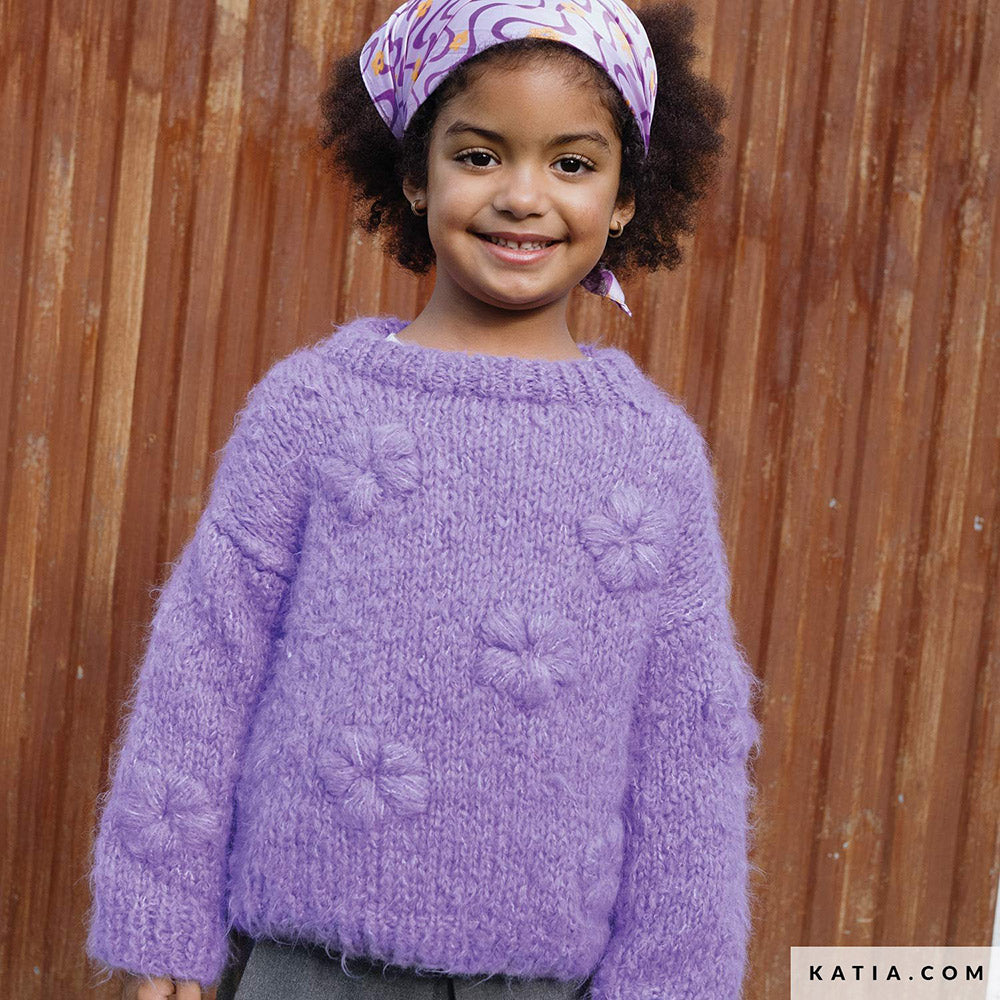 Katia WOW - Fluffy 082 Donker grijs - Patroon breien haken kinderen trui herfst winter katia — gemaakt met Katia WOW - Fluffy