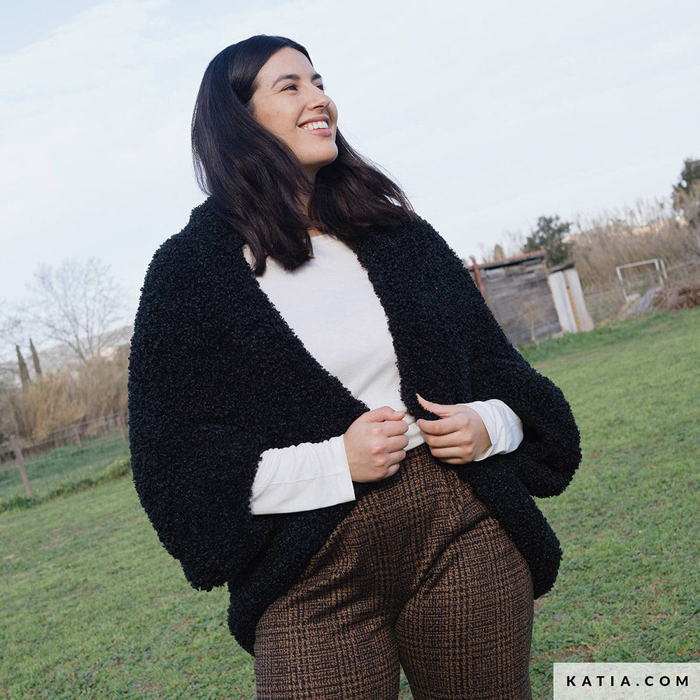 Katia WOW - Loopy 154 Medium grijs - Patroon breien haken dames jas herfst winter katia — gemaakt met Katia WOW - Loopy (4)