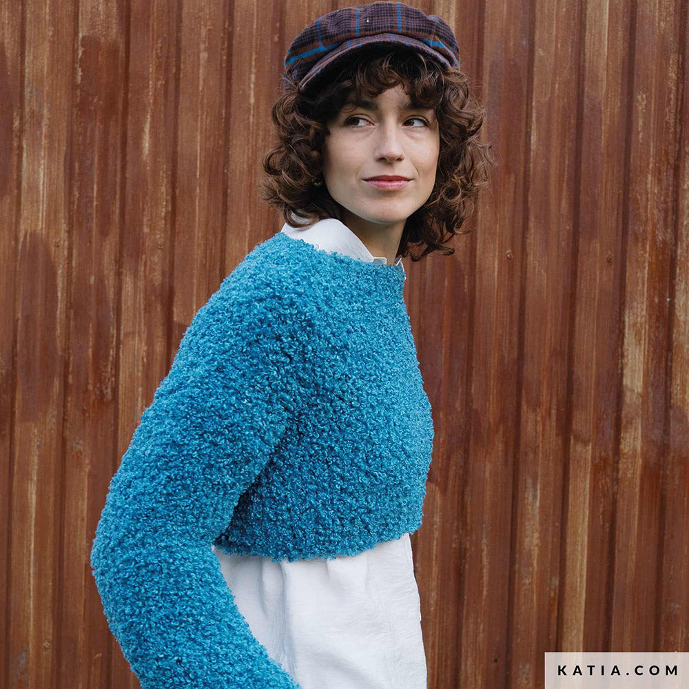 Katia WOW - Loopy 159 Framboos rood - Patroon breien haken dames trui herfst winter katia — gemaakt met Katia WOW - Loopy (6)