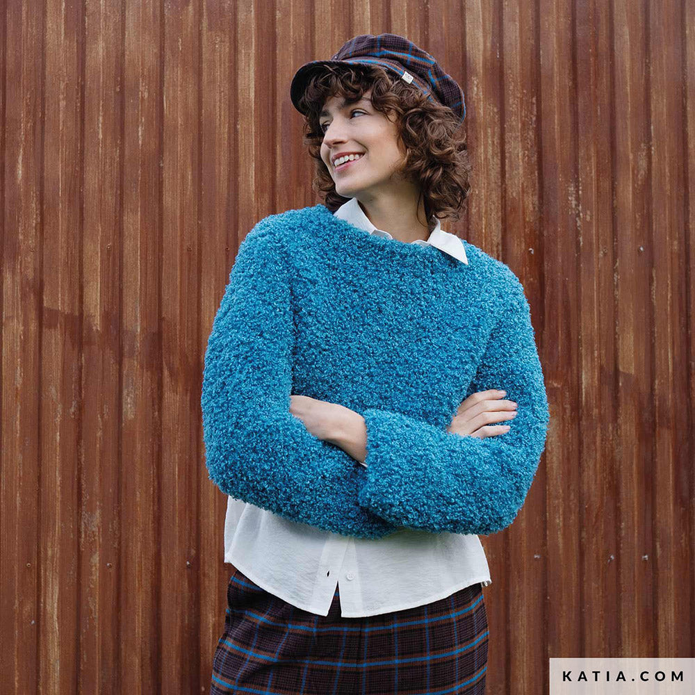 Katia WOW - Loopy 159 Framboos rood - Patroon breien haken dames trui herfst winter katia — gemaakt met Katia WOW - Loopy (3)