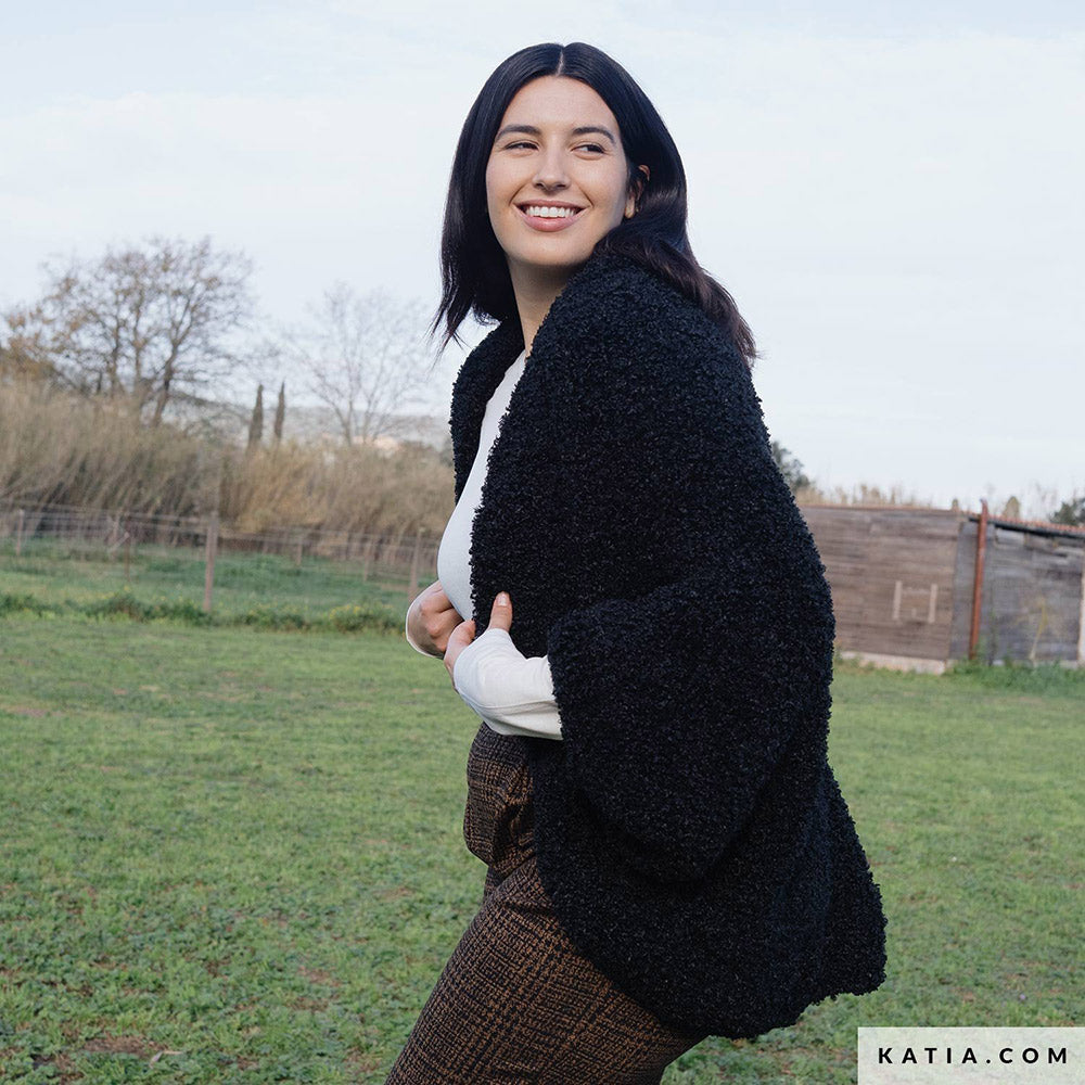 Katia WOW - Loopy 159 Framboos rood - Patroon breien haken dames jas herfst winter katia — gemaakt met Katia WOW - Loopy (9)