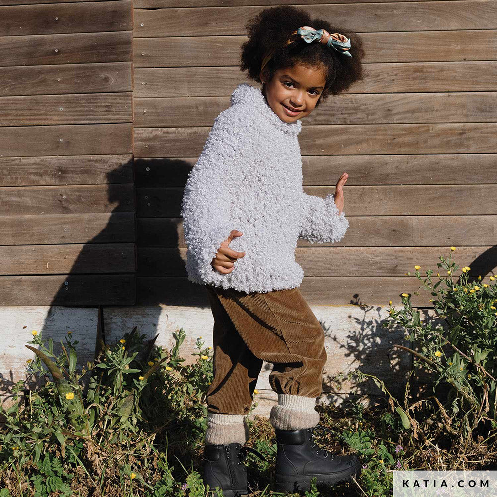 Katia WOW - Loopy 159 Framboos rood - Patroon breien haken kinderen trui herfst winter katia — gemaakt met Katia WOW - Loopy (2)