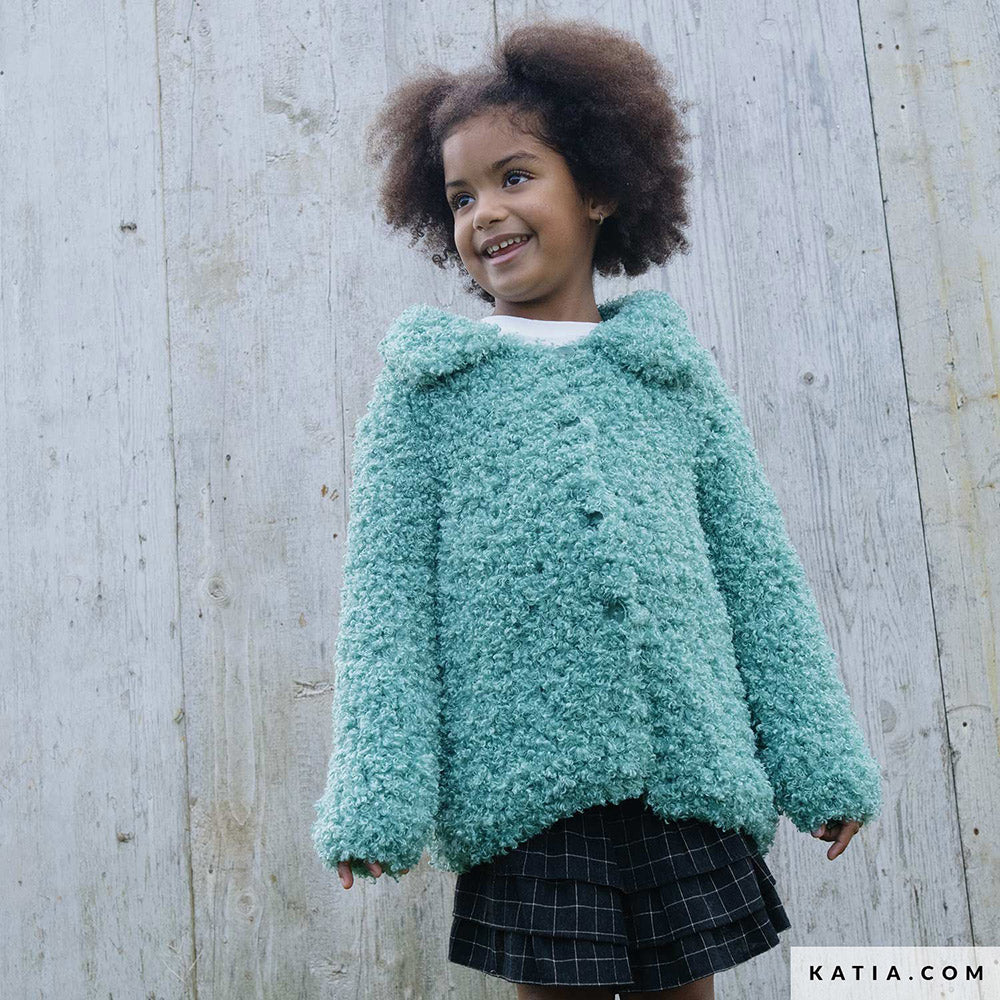 Katia WOW - Loopy 159 Framboos rood - Patroon breien haken kinderen jas herfst winter katia — gemaakt met Katia WOW - Loopy (9)