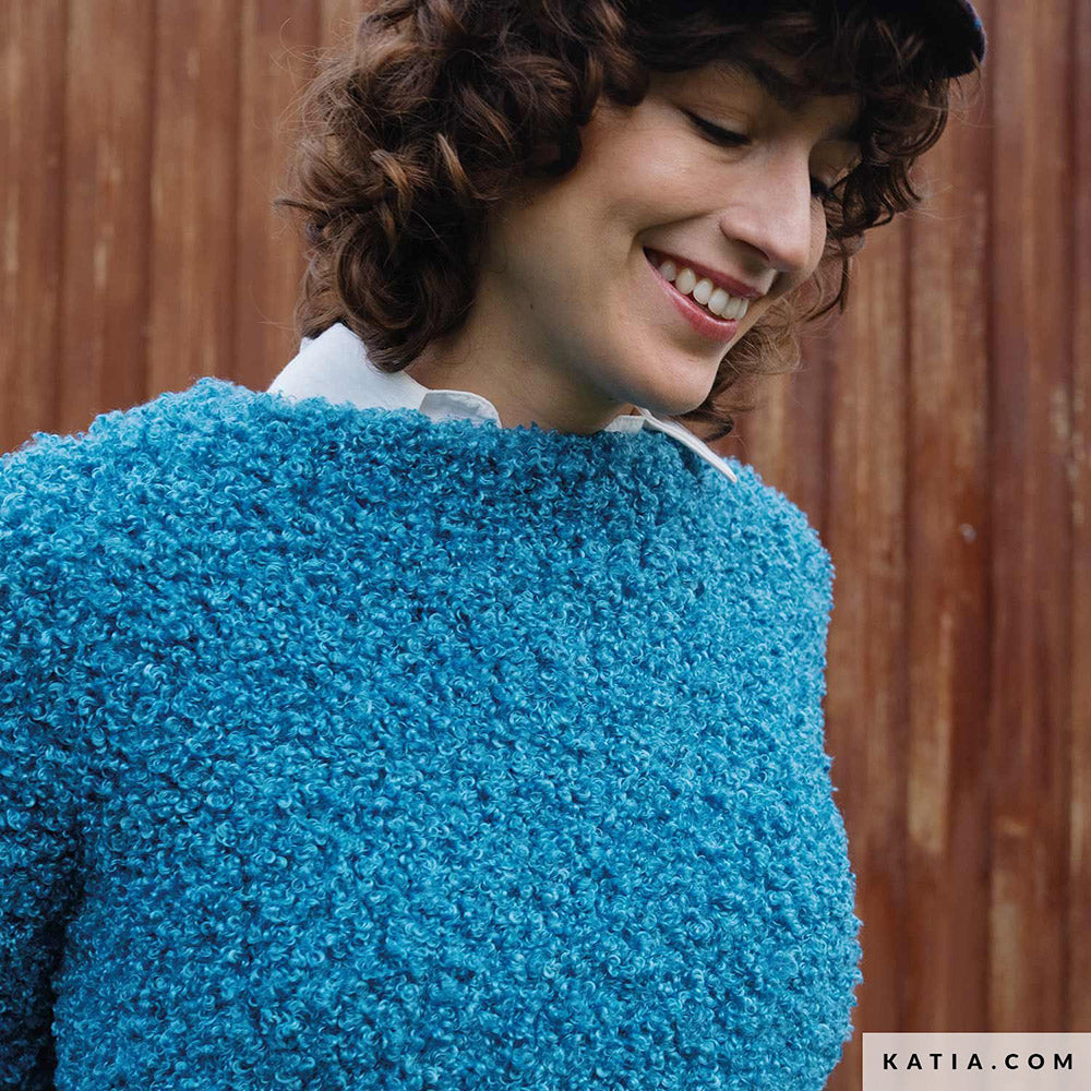 Katia WOW - Loopy 159 Framboos rood - Patroon breien haken dames trui herfst winter katia — gemaakt met Katia WOW - Loopy (4)