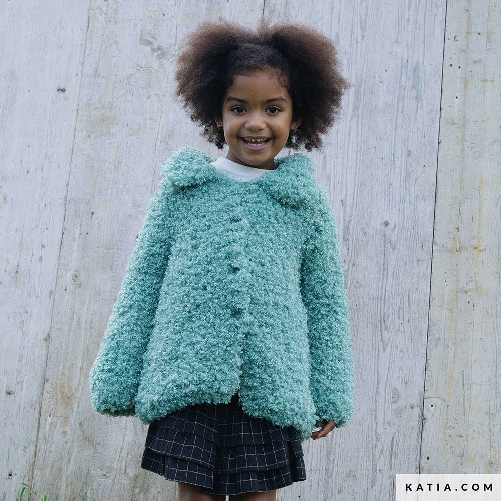Katia WOW - Loopy 162 Malachiet - Patroon breien haken kinderen jas herfst winter katia — gemaakt met Katia WOW - Loopy