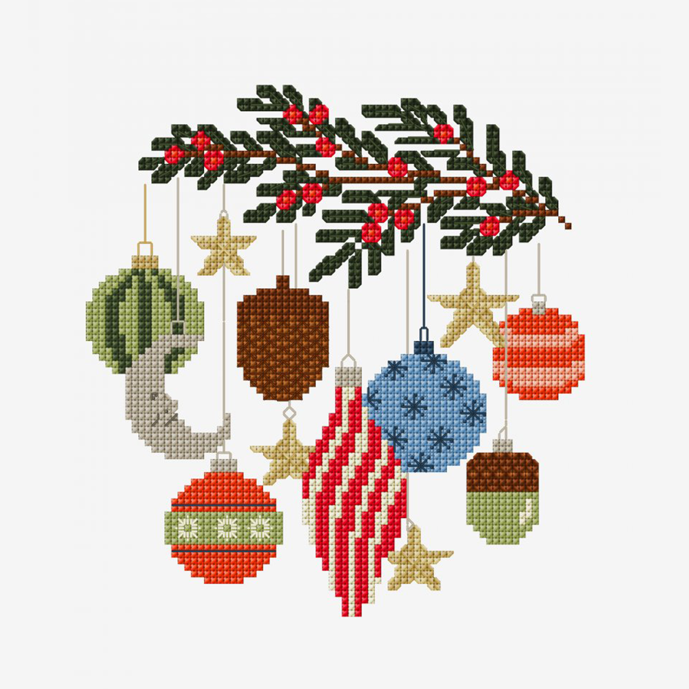 Kerstballen Kruisteek Borduurpatroon