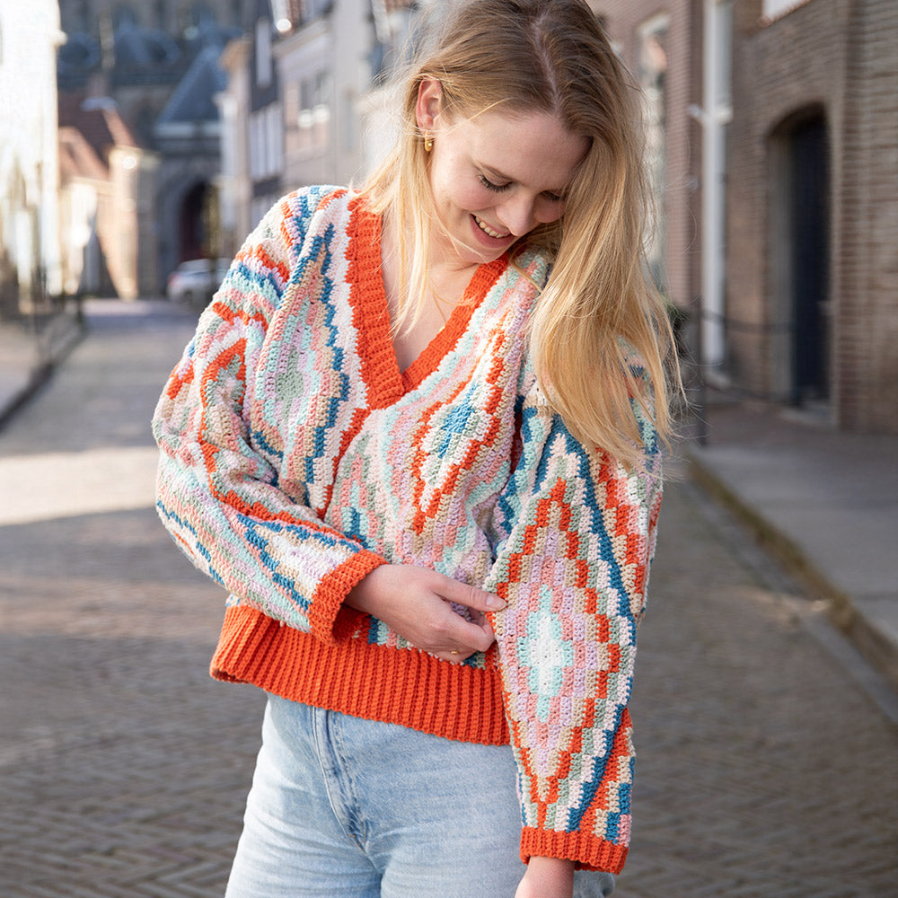 Kleurrijke V-hals Sweater Haakpakket (3)