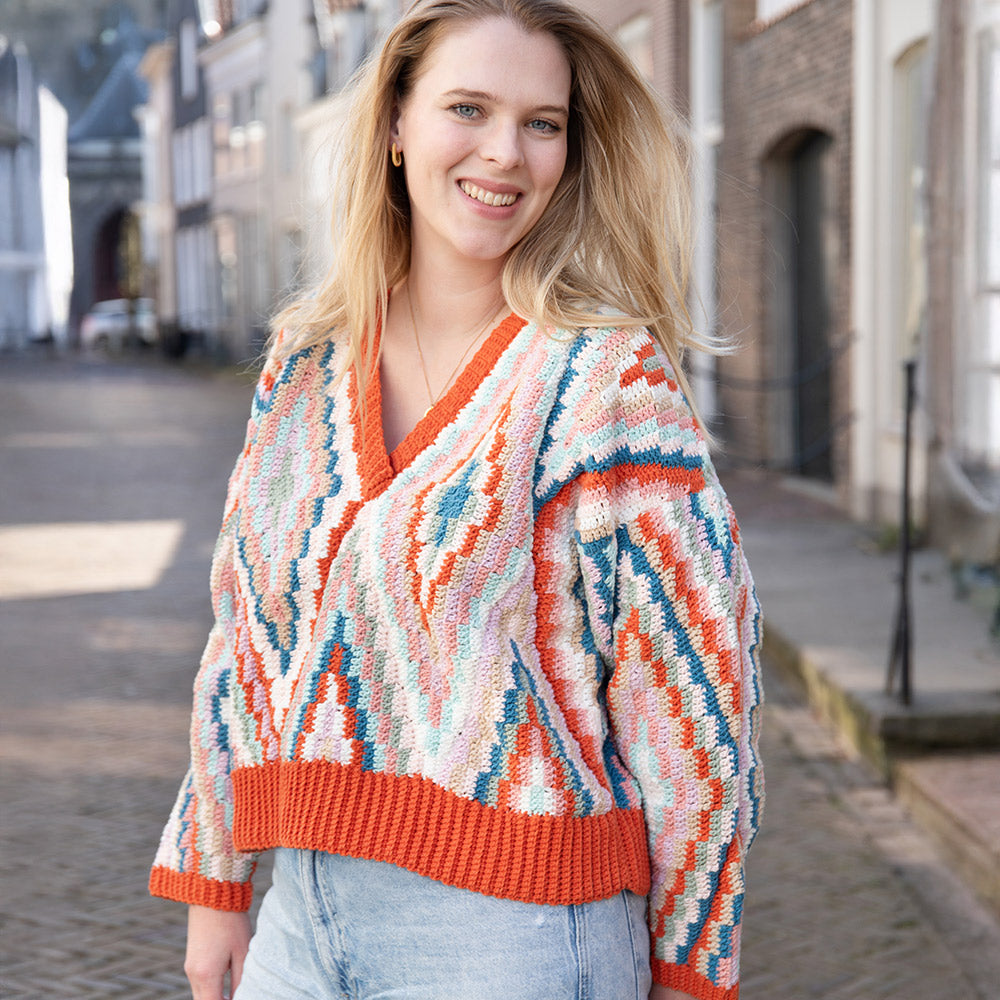 Kleurrijke V-hals Sweater Haakpakket (6)
