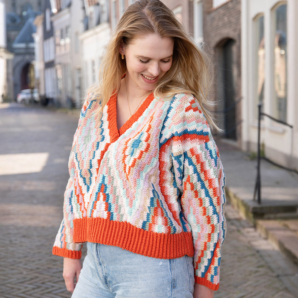 Kleurrijke V-hals Sweater Haakpakket (5)