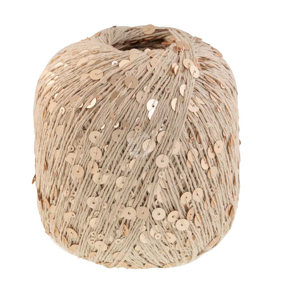 Lana Grossa Cosmo 010 Zandbeige bol katoengaren met glanzende pailletten