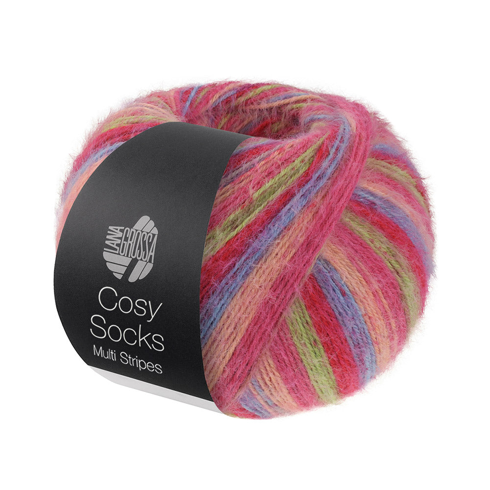 Lana Grossa Cosy Socks Multi Stripes 152 Tulpenrood/Violetblauw/Zalmroze/Pink/Lichtgroen
