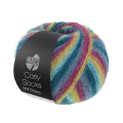 Lana Grossa Cosy Socks Multi Stripes 155 Donkerpetrol/Lichtturkoois/Geel/Orchidee/Grijsviolet