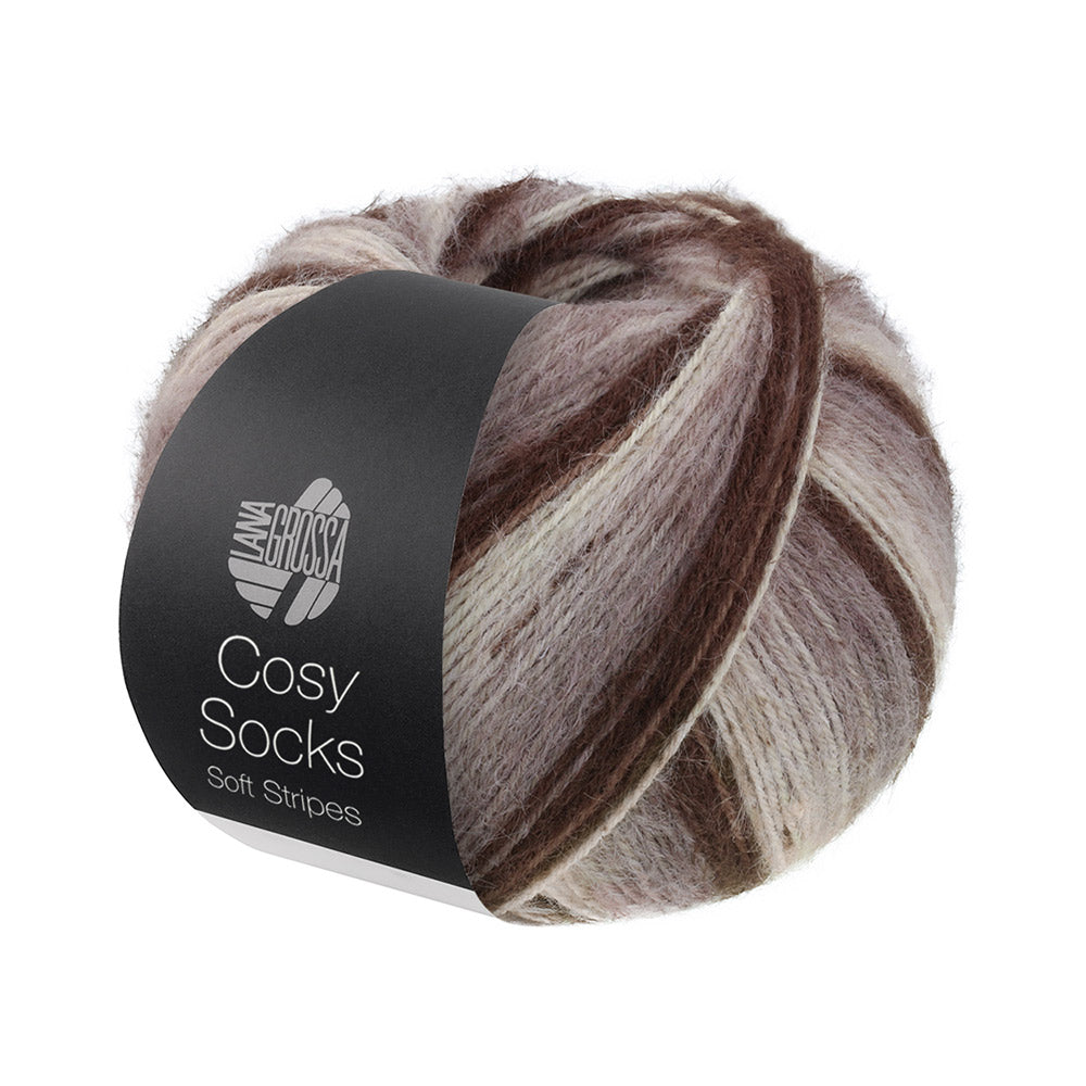 Lana Grossa Cosy Socks Soft Stripes 103 Mokka/Grijsbruin/Beige/Crème