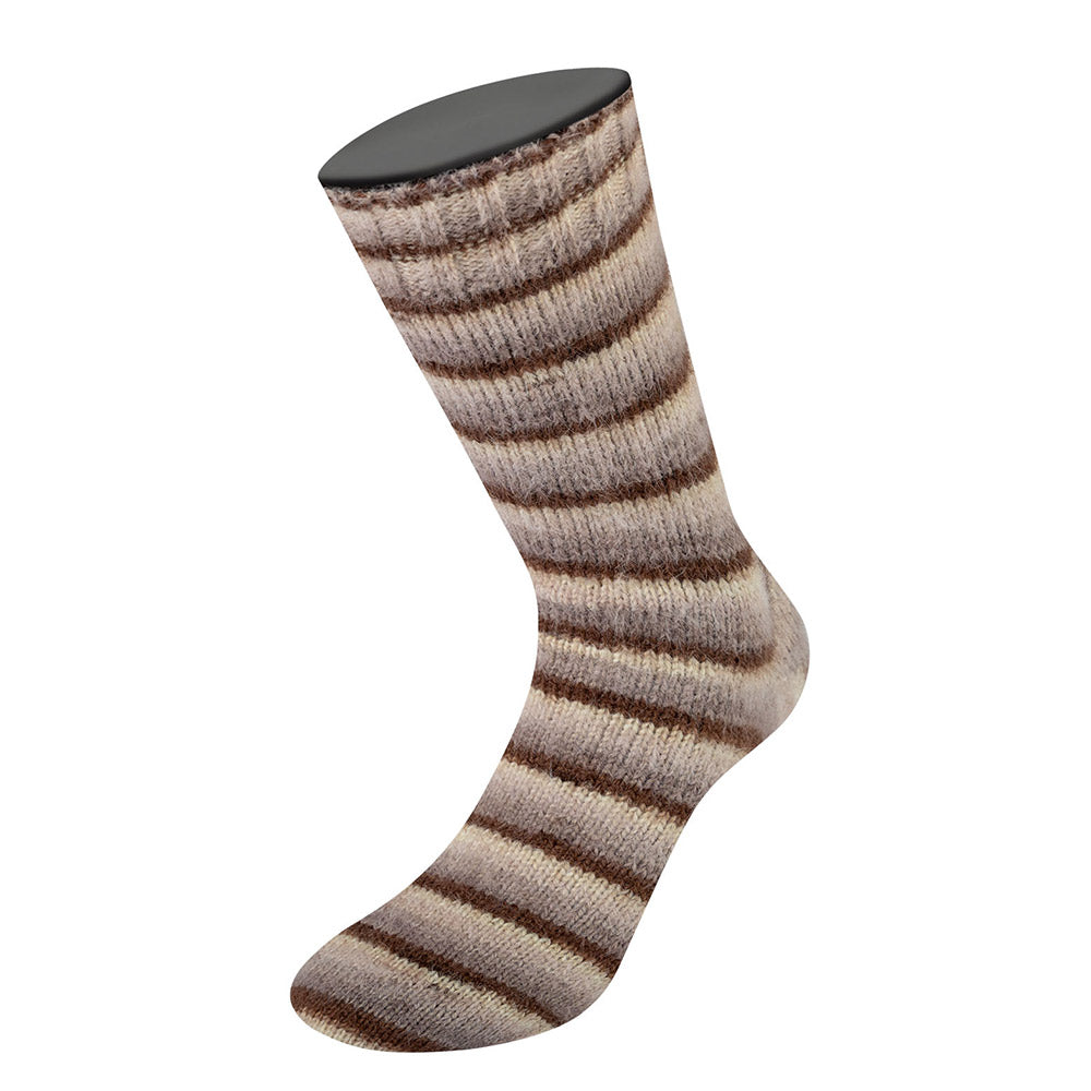 Meilenweit cosy socks soft stripes lana grossa — gemaakt met Lana Grossa Cosy Socks Soft Stripes (2) - Lana Grossa Cosy Socks Soft Stripes 103 Mokka/Grijsbruin/Beige/Crème
