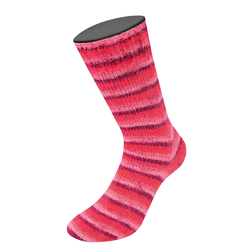 Meilenweit cosy socks soft stripes lana grossa — gemaakt met Lana Grossa Cosy Socks Soft Stripes (2) - Lana Grossa Cosy Socks Soft Stripes 105 Bordeaux/Roze/Framboos/Pink