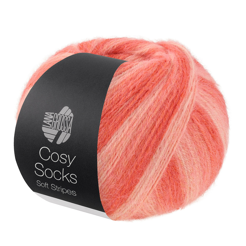 Lana Grossa Cosy Socks Soft Stripes 113 Zalm/-rood/Koraal