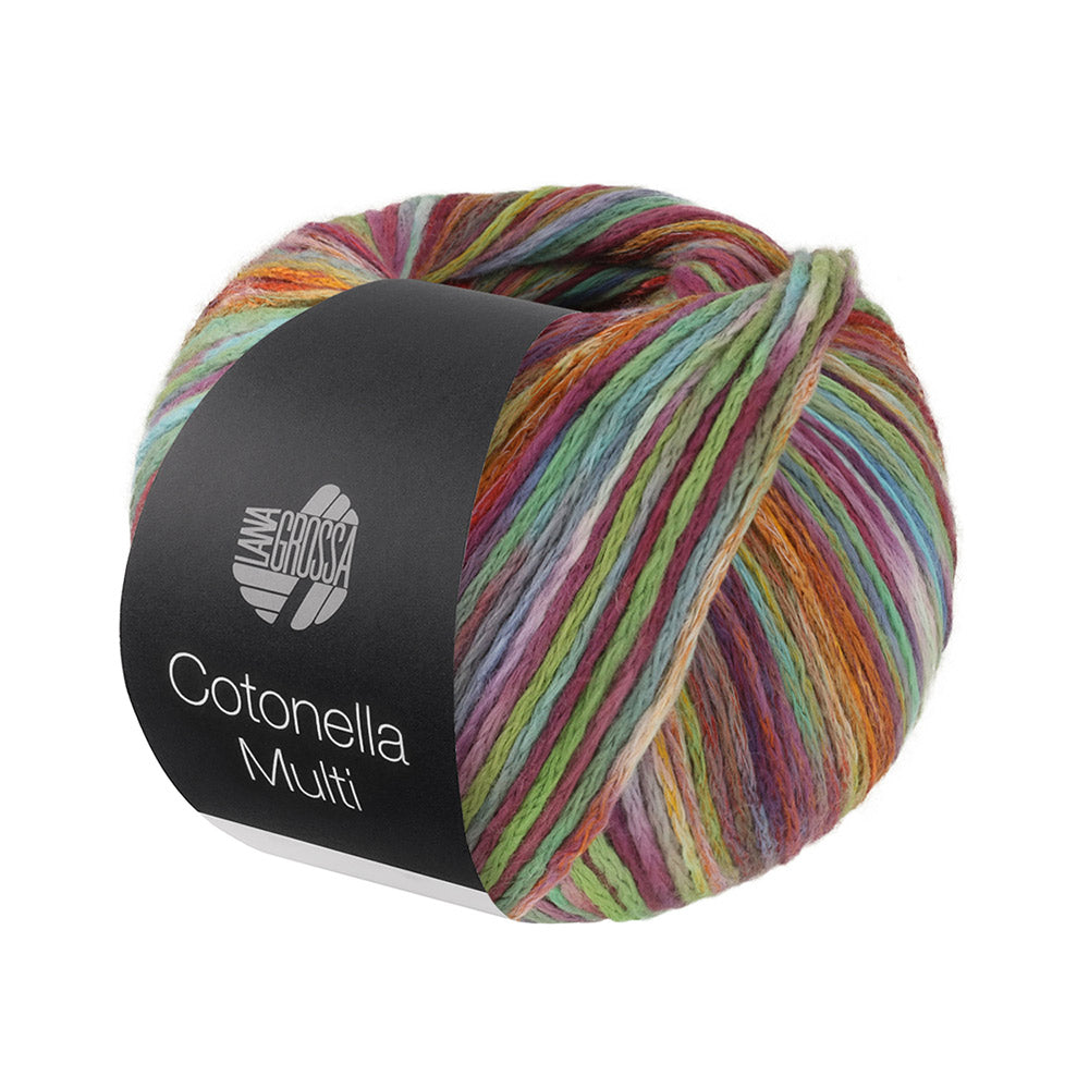 Lana Grossa Cotonella Multi 112 Aubergine/turkoois/geel/lentegroen/rood bont