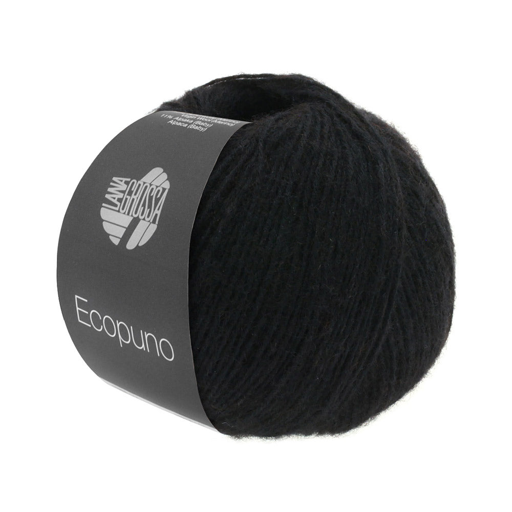 Bol Lana Grossa Ecopuno 016 Zwart met zachte katoen-, merino- en alpacavezels