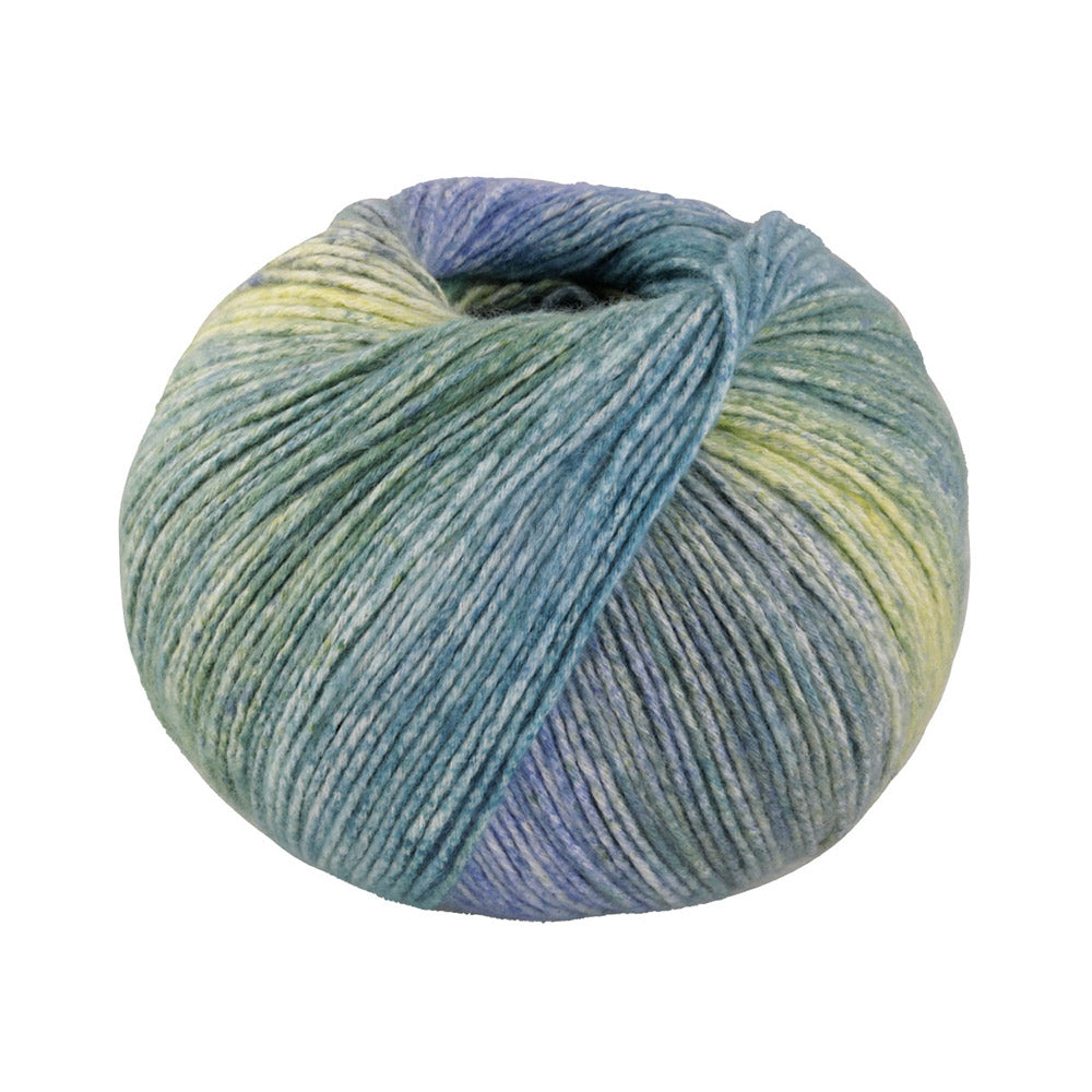 Lana Grossa Gomitolo Mambo 2038 Petrol/Turquoise/Jeans/Violetblauw/Grijsgroen/Citrusgeel/Maigroen