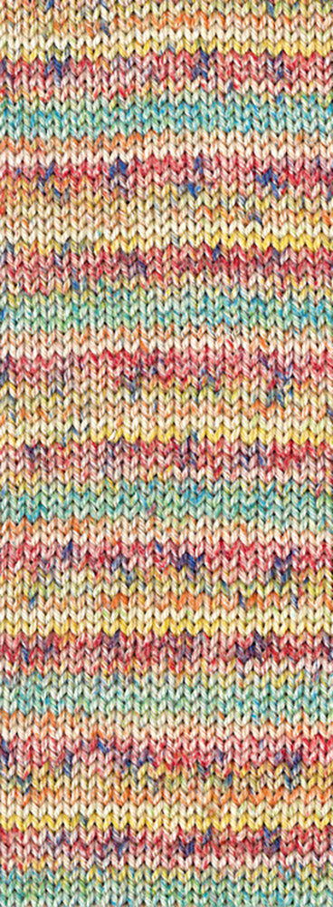 Bol Lana Grossa Meilenweit 100 Merino Extrafine Mountain 7602 in rood/geel/turquoise/oranje/ecru/donkergrijs gestreept - Lana Grossa Meilenweit 100 Merino Extrafine Mountain 7602 Rood/Geel/Turquoise/Oranje/Ecru/Donkergrijs gestreept