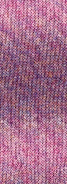 Kleurstaal van Lana Grossa Meilenweit 100 Merino Extrafine Shades 7224 in roze, oker, blauwviolet en donkerrood - Lana Grossa Meilenweit 100 Merino Extrafine Shades 7224 Roze/Roze/Oker/Blauwviolet/Donkerrood